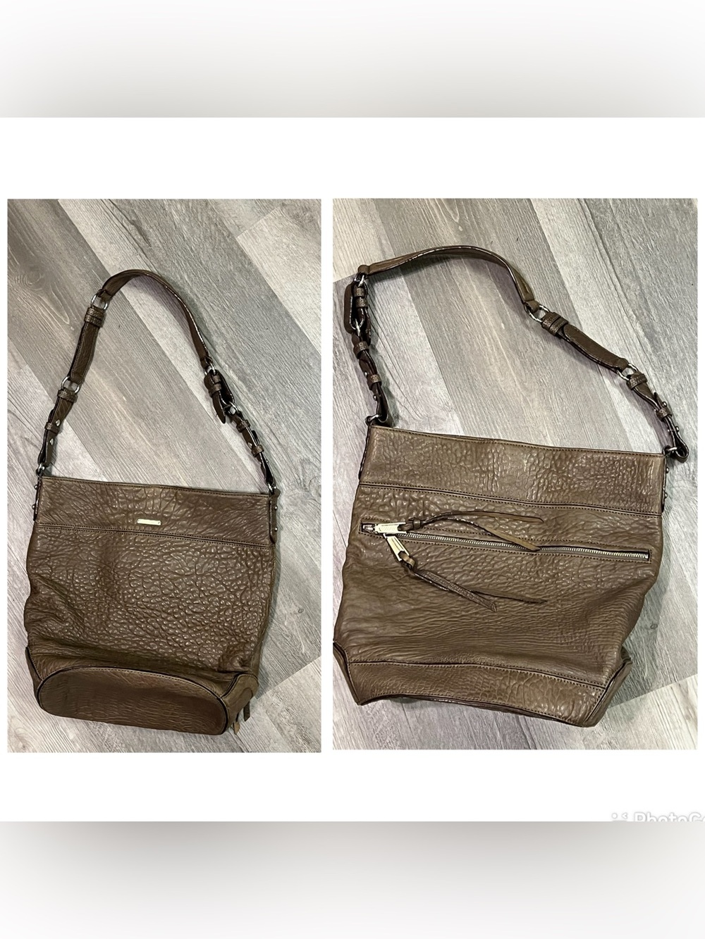 Rebecca Minkoff Brown Pebbled Leather Hobo Bucket Bag Purse